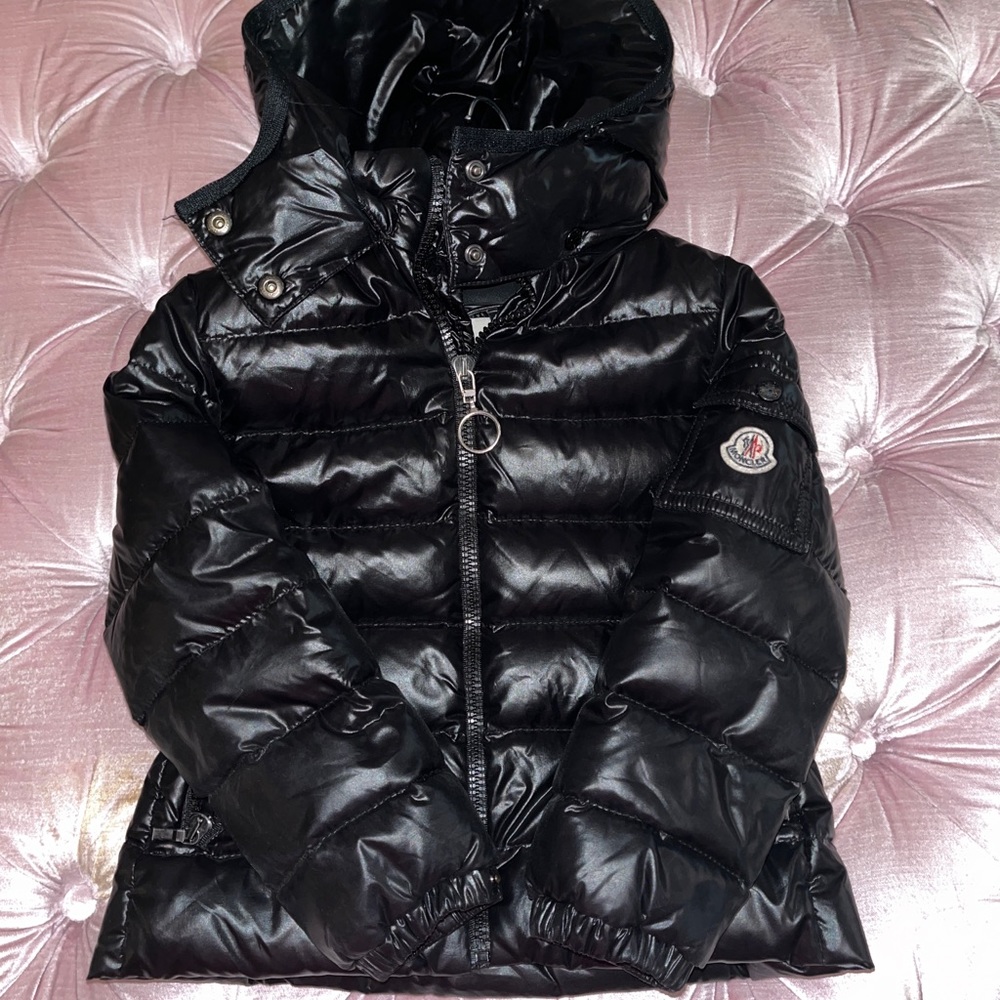 Moncler kids black down coat. Toddler size 3/4. Good condition. Unisex.